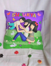 Load image into Gallery viewer, Felt cushion cover, felt pillow cover, cow pillow, cow cushion, felt cushion, personalized pillow, personalized cushion , personalized name cushion, personalized pillow with name , customize pillow, customize cushion , pillow for kids, pillow for baby head