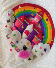 Load image into Gallery viewer, Personalized name bunting. Name bunting for nursery. Name bunting for bedroom. Felt name bunting. Children name bunting. Handmade gifts. Handmade bunting. Personalized décor. Nursery decoration. Nursery ideas. Moon wall décor. Pastel Wall décor. Gift for girl. Bunting for Girl