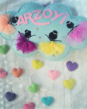 Load image into Gallery viewer, Personalized name bunting. Name bunting for nursery. Name bunting for bedroom. Felt name bunting. Children name bunting. Handmade gifts. Handmade bunting. Personalized décor. Nursery decoration. Nursery ideas. Moon wall décor. Moon wall hanging. Dancing Fairy Wall Hanging. Pastel Wall décor
