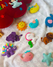 Load image into Gallery viewer, felt toys. stuffed animal. pretend play.Personalized name bunting. Name bunting for nursery. Name bunting for bedroom. Felt name bunting. Children name bunting. Handmade gifts. Handmade bunting. Personalized décor. Nursery decoration. Nursery ideas. Moon wall décor. Pastel Wall décor.