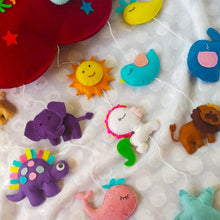 Load image into Gallery viewer, felt toys. stuffed animal. pretend play.Personalized name bunting. Name bunting for nursery. Name bunting for bedroom. Felt name bunting. Children name bunting. Handmade gifts. Handmade bunting. Personalized décor. Nursery decoration. Nursery ideas. Moon wall décor. Pastel Wall décor.