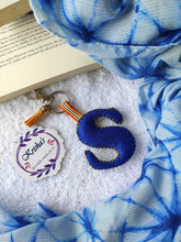 Load image into Gallery viewer, Key ring bag charm. Cute bag charm with stuffed alphabet. Hand bag charms. Felt bag charm. Unusual bag charm. Pink bag charm. Bag charm with lobster claw clip. Luxury bag charm. Tessel bag charm.