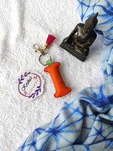 Load image into Gallery viewer, Key ring bag charm. Cute bag charm with stuffed alphabet. Hand bag charms. Felt bag charm. Unusual bag charm. Pink bag charm. Bag charm with lobster claw clip. Luxury bag charm. Tessel bag charm.