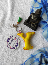 Load image into Gallery viewer, Key ring bag charm. Cute bag charm with stuffed alphabet. Hand bag charms. Felt bag charm. Unusual bag charm. Pink bag charm. Bag charm with lobster claw clip. Luxury bag charm. Tessel bag charm.