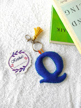 Load image into Gallery viewer, Key ring bag charm. Cute bag charm with stuffed alphabet. Hand bag charms. Felt bag charm. Unusual bag charm. Pink bag charm. Bag charm with lobster claw clip. Luxury bag charm. Tessel bag charm.