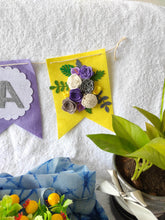 Load image into Gallery viewer, Personalized name bunting. Name bunting for nursery. Name bunting for bedroom. Felt name bunting. Children name bunting. Handmade gifts. Handmade bunting. Personalized décor. Nursery decoration. Nursery ideas. Moon wall décor. Pastel Wall décor. Family Name Hanging. Name Garland. Name Banner. Floral Name Garland.