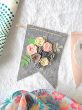 Load image into Gallery viewer, Personalized name bunting. Name bunting for nursery. Name bunting for bedroom. Felt name bunting. Children name bunting. Handmade gifts. Handmade bunting. Personalized décor. Nursery decoration. Nursery ideas. Moon wall décor. Pastel Wall décor. Family Name Hanging. Name Garland. Name Banner. Floral Name Garland.