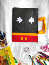 Load image into Gallery viewer, Craft bag. Craft tote. Kraft gift bags. Felt handbag. Felt tote bag. Felt pouch. Felt gift bag. Craft folder. Felt craft folder. Personalized gift. Kids gift. Kids personalized gift. Unique gift. Handmade personalized gift. Handmade gift. Mickey mouse theme folder. Gift for girl. Return gift. Mickey mouse. Black folder. Mickey folder