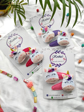 Load image into Gallery viewer, Unicorn hair clip, Unicorn hair accessories, Unicorn pin, Snap hair clips , hairclips for women, hair clips for thick hair , handmade hair accessories, handmade hair accessories, hair clip handmade , unicorn handmade , gift for girls, handmade with love , unicorn clips, flower clips, butterfly hair clip