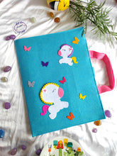 Load image into Gallery viewer, Craft bag. Craft tote. Kraft gift bags. Felt handbag. Felt tote bag. Felt pouch. Felt gift bag. Craft folder. Felt craft folder. Personalized gift. Kids gift. Kids personalized gift. Unique gift. Handmade personalized gift. Handmade gift. Mickey mouse theme folder. Gift for girl. Return gift. Unicorn folder. pink folder. Unicorn theme folder.