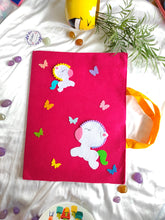 Load image into Gallery viewer, Craft bag. Craft tote. Kraft gift bags. Felt handbag. Felt tote bag. Felt pouch. Felt gift bag. Craft folder. Felt craft folder. Personalized gift. Kids gift. Kids personalized gift. Unique gift. Handmade personalized gift. Handmade gift. Mickey mouse theme folder. Gift for girl. Return gift. Unicorn folder. pink folder. Unicorn theme folder.