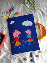 Load image into Gallery viewer, Craft bag. Craft tote. Kraft gift bags. Felt handbag. Felt tote bag. Felt pouch. Felt gift bag. Craft folder. Felt craft folder. Personalized gift. Kids gift. Kids personalized gift. Unique gift. Handmade personalized gift. Handmade gift. Mickey mouse theme folder. Gift for girl. Return gift.Peppa theme folder. blue folder. Peppa pig folder. Peppa pig