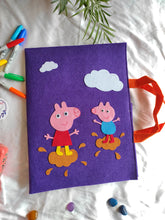 Load image into Gallery viewer, Craft bag. Craft tote. Kraft gift bags. Felt handbag. Felt tote bag. Felt pouch. Felt gift bag. Craft folder. Felt craft folder. Personalized gift. Kids gift. Kids personalized gift. Unique gift. Handmade personalized gift. Handmade gift. Mickey mouse theme folder. Gift for girl. Return gift.Peppa theme folder. blue folder. Peppa pig folder. Peppa pig