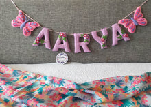 Load image into Gallery viewer, Butterfly and Flower theme Pearl embellished Alphabet Name Bunting