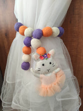 Load image into Gallery viewer, Dancing Cat and Felt Ball Curtain Tie