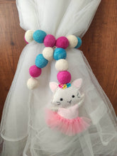 Load image into Gallery viewer, Dancing Cat and Felt Ball Curtain Tie