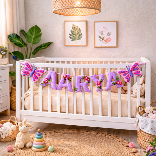 Butterfly and Flower theme Pearl embellished Alphabet Name Bunting