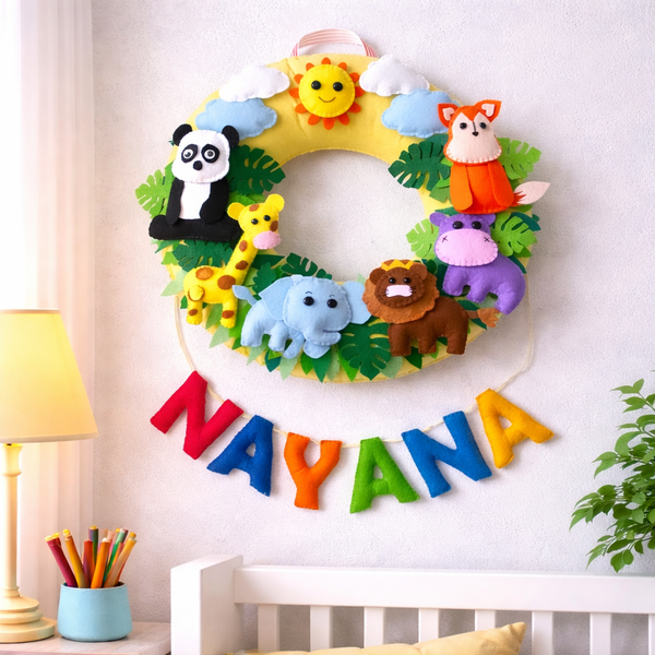 Jungle Theme Wreath Stuffed Name