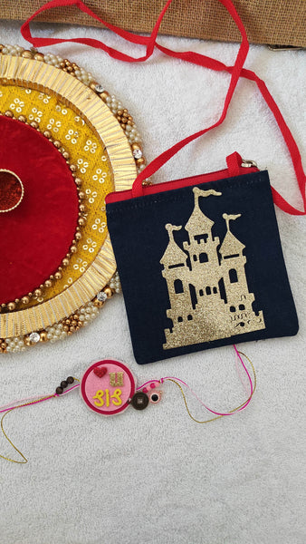 Castle sling bag and  Rakhi - Rakhi gift hamper