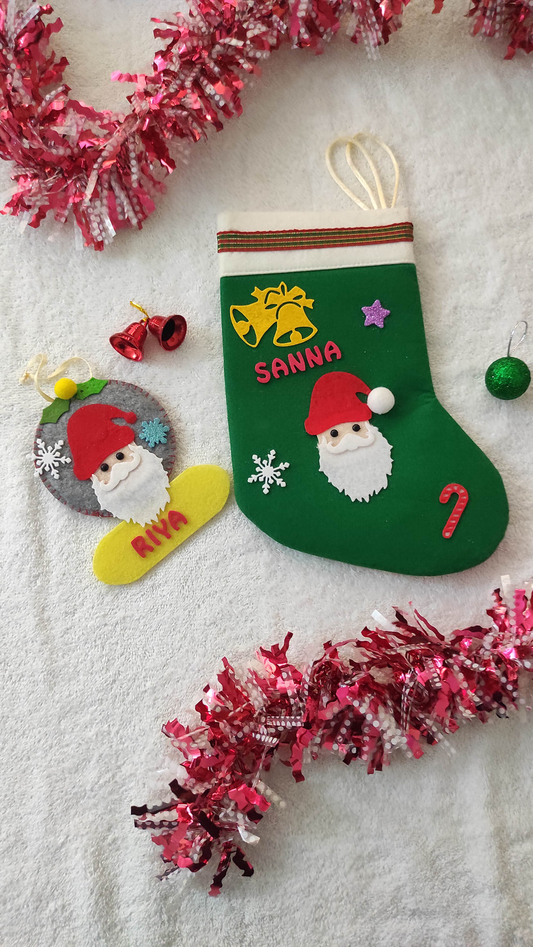 Personalized Santa Stocking and ornament Combo