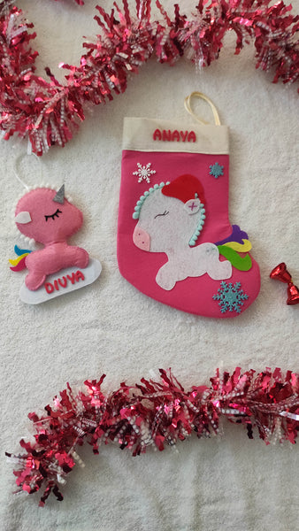 Personalized Unicorn stocking and ornament Combo