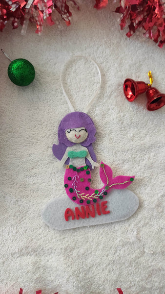 Christmas personalized Pink mermaid Ornament