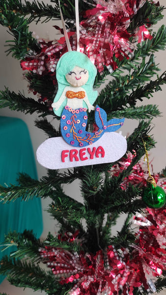Christmas personalized blue mermaid Ornament