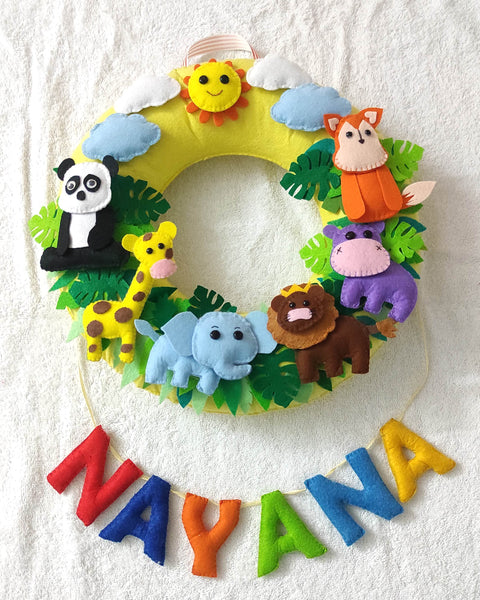 Jungle Theme Wreath Stuffed Name