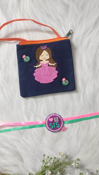 Princess sling bag and  Rakhi - Rakhi gift hamper