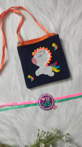 Unicorn sling bag and  Rakhi - Rakhi gift hamper