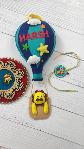 Blue Hot air balloon Bunting and Rakhi - Rakhi gift hamper
