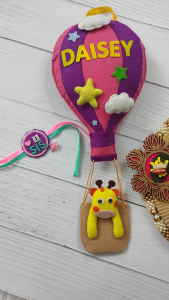 Pink Hot air balloon Bunting and Rakhi - Rakhi gift hamper