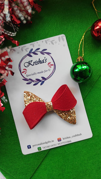 Glitter christmas 2layer clip bow -Red , golden