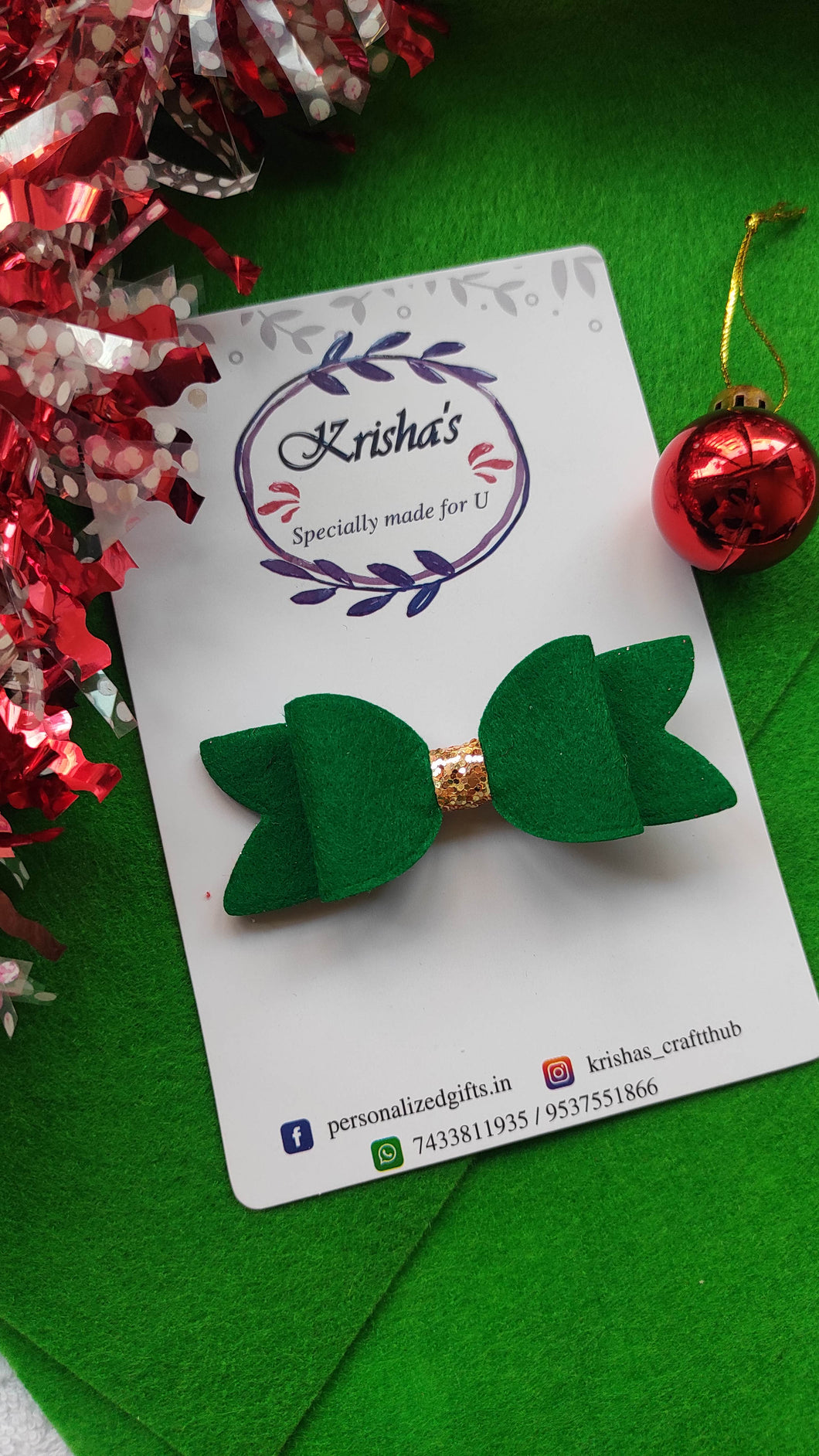 Christmas 2-layer clip bow -Green
