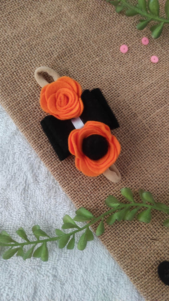 Halloween flower bow headband - Black, Orange