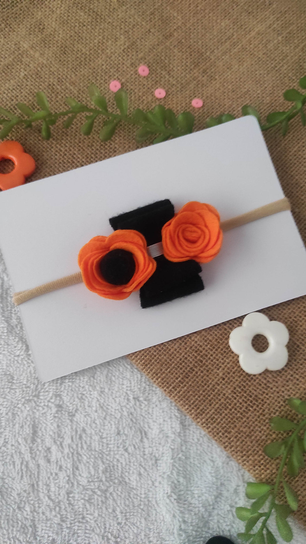 Halloween flower bow headband - Black, Orange