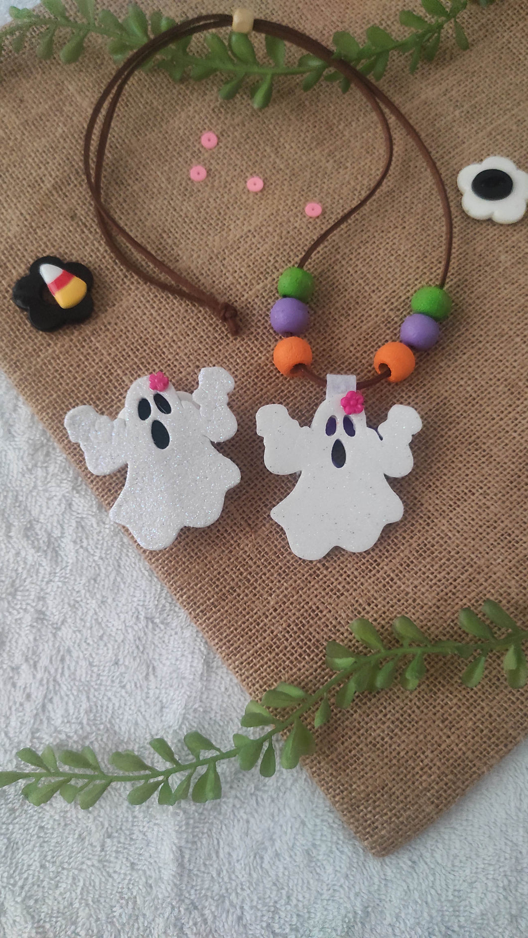 Set of 2 Spooky Ghost Necklace and alligator clip combo