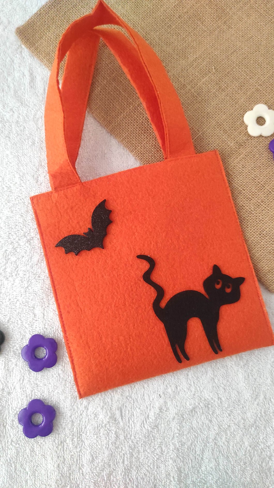 Fun Felt Trick-or-Treat Cat embellished  Bag   - Orange