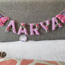 Load image into Gallery viewer, Butterfly and Flower theme Pearl embellished Alphabet Name Bunting
