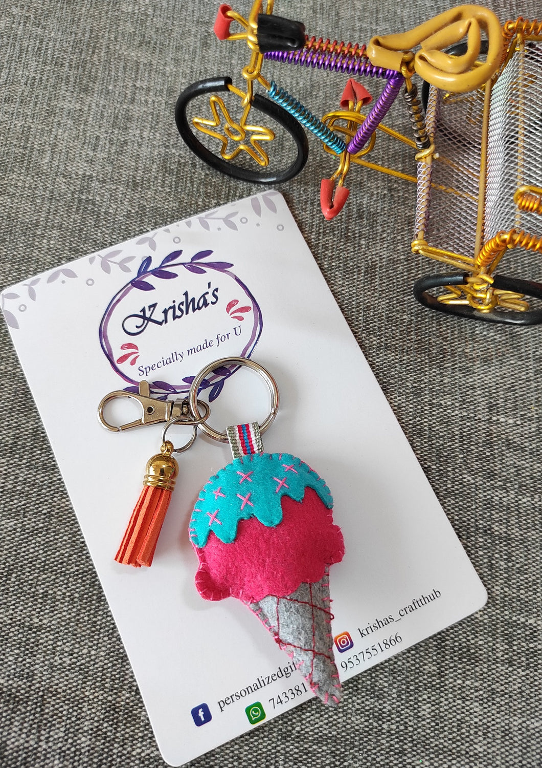 Ice cream bag charm. Felt ice cram bag charm. Cute bag charm. Bag charm with lobster clip. Fendi ice cream bag charm. Ice cream cone bag charm.