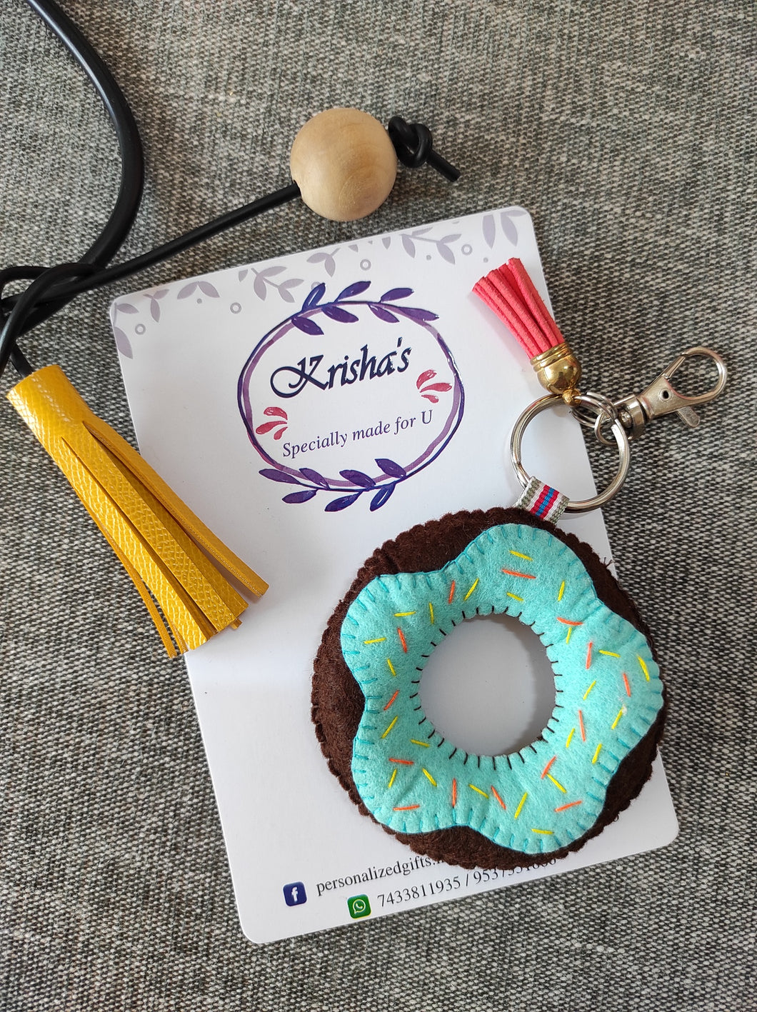 Doughnut keyring. Doughnut bag charm. Felt doughnut bag charm. Cute bag charm. Bag charm with lobster clip. Donut bag charm India