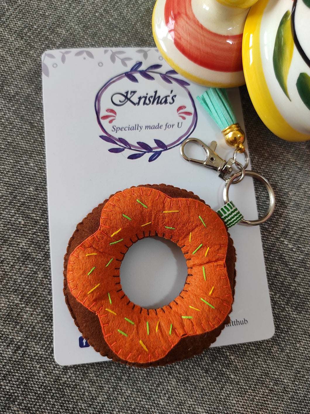 Doughnut keyring. Doughnut bag charm. Felt doughnut bag charm. Cute bag charm. Bag charm with lobster clip. Donut bag charm India