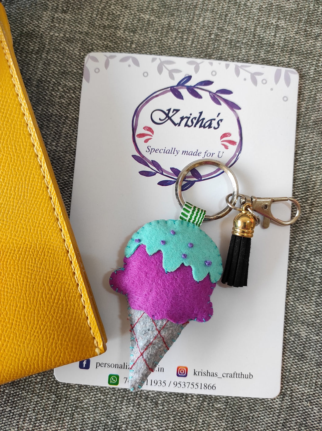 Ice cream bag charm. Felt ice cram bag charm. Cute bag charm. Bag charm with lobster clip. Fendi ice cream bag charm. Ice cream cone bag charm.