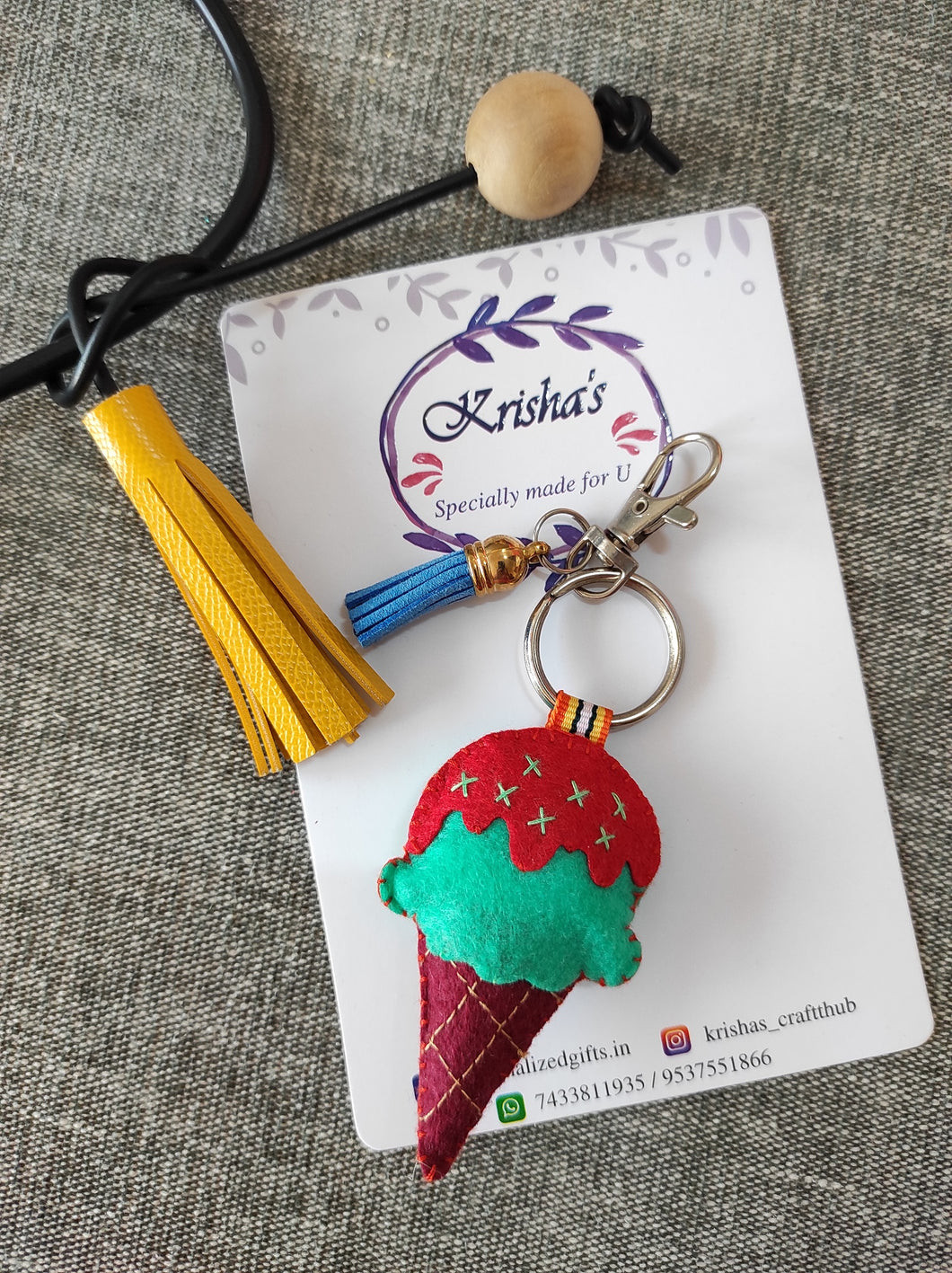 Ice cream bag charm. Felt ice cram bag charm. Cute bag charm. Bag charm with lobster clip. Fendi ice cream bag charm. Ice cream cone bag charm.