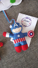 Load image into Gallery viewer, Personalized name bunting. Name bunting for nursery. Name bunting for bedroom. Felt name bunting. Children name bunting. Superhero bunting. Handmade gifts. Handmade bunting. Personalized décor. Nursery decoration. Nursery ideas. Spiderman decoration.  Captain America decoration. Captain America toy. 
