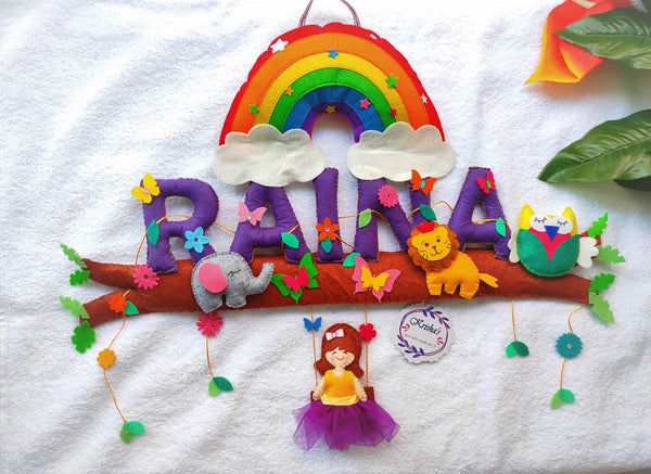 Personalized name bunting. Name bunting for nursery. Name bunting for bedroom. Felt name bunting. Children name bunting.  Handmade gifts. Handmade bunting. Personalized décor. Nursery decoration. Nursery ideas.  Moon wall décor. Pastel Wall décor.  Rainbow Bunting. Rainbow Hanging