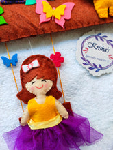 Load image into Gallery viewer, felt doll. doll hanging. Fairy bunting. Personalized name bunting. Name bunting for nursery. Name bunting for bedroom. Felt name bunting. Children name bunting.  Handmade gifts. Handmade bunting. Personalized décor. Nursery decoration. Nursery ideas.  Moon wall décor. Pastel Wall décor.  
