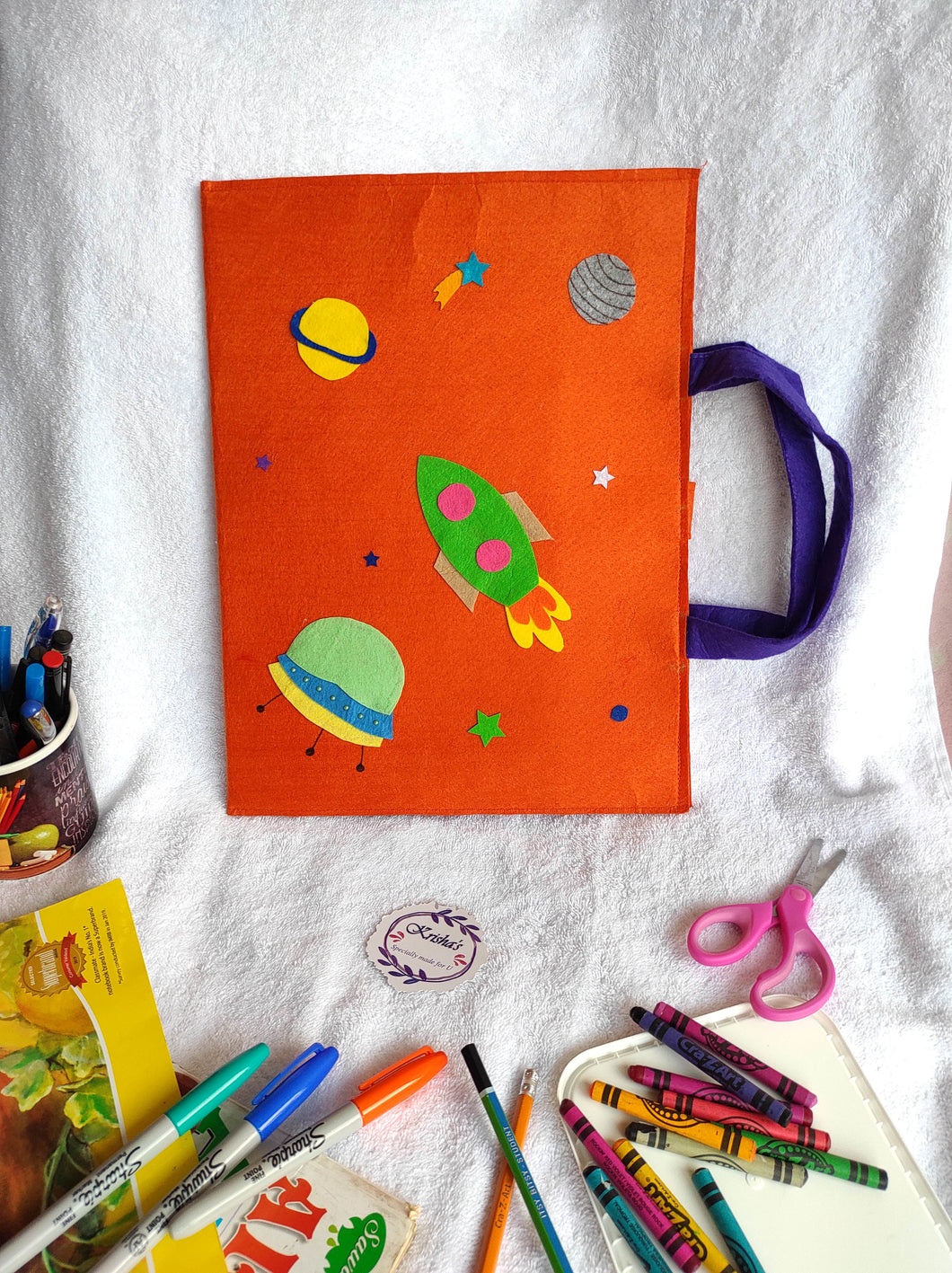 Craft bag. Craft tote. Kraft gift bags. Felt handbag. Felt tote bag. Felt pouch. Felt gift bag. Craft folder. Felt craft folder. Personalized gift. Kids gift. Kids personalized gift. Unique gift. Handmade personalized gift. Handmade gift. Mickey mouse theme folder. Gift for girl. Return gift. space theme folder. blue folder. Space theme folder.