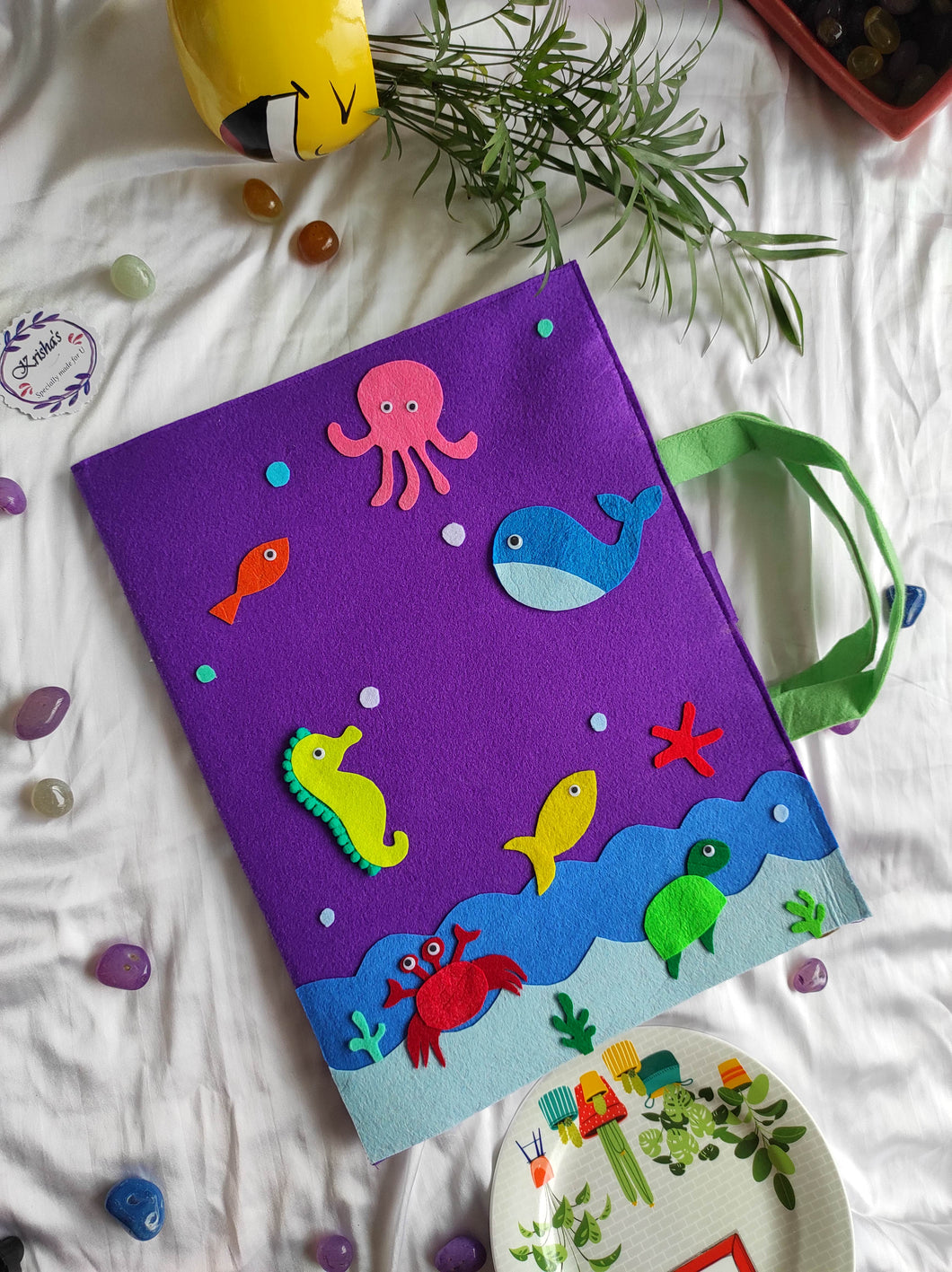 Craft bag. Craft tote. Kraft gift bags. Felt handbag. Felt tote bag. Felt pouch. Felt gift bag. Craft folder. Felt craft folder. Personalized gift. Kids gift. Kids personalized gift. Unique gift. Handmade personalized gift. Handmade gift. Mickey mouse theme folder. Gift for girl. Return gift. underwater theme folder. Purple folder. sea creature folder.