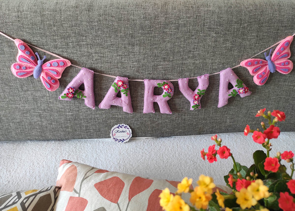 Butterfly and Flower theme Pearl embellished Alphabet Name Bunting